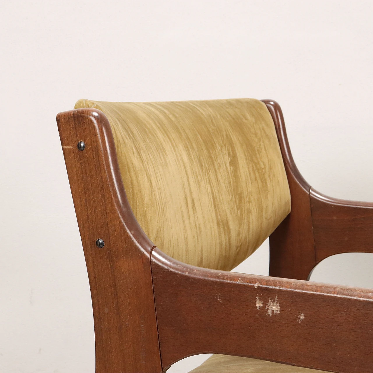 4 Sedie con braccioli in legno e velluto verde, anni '60 4