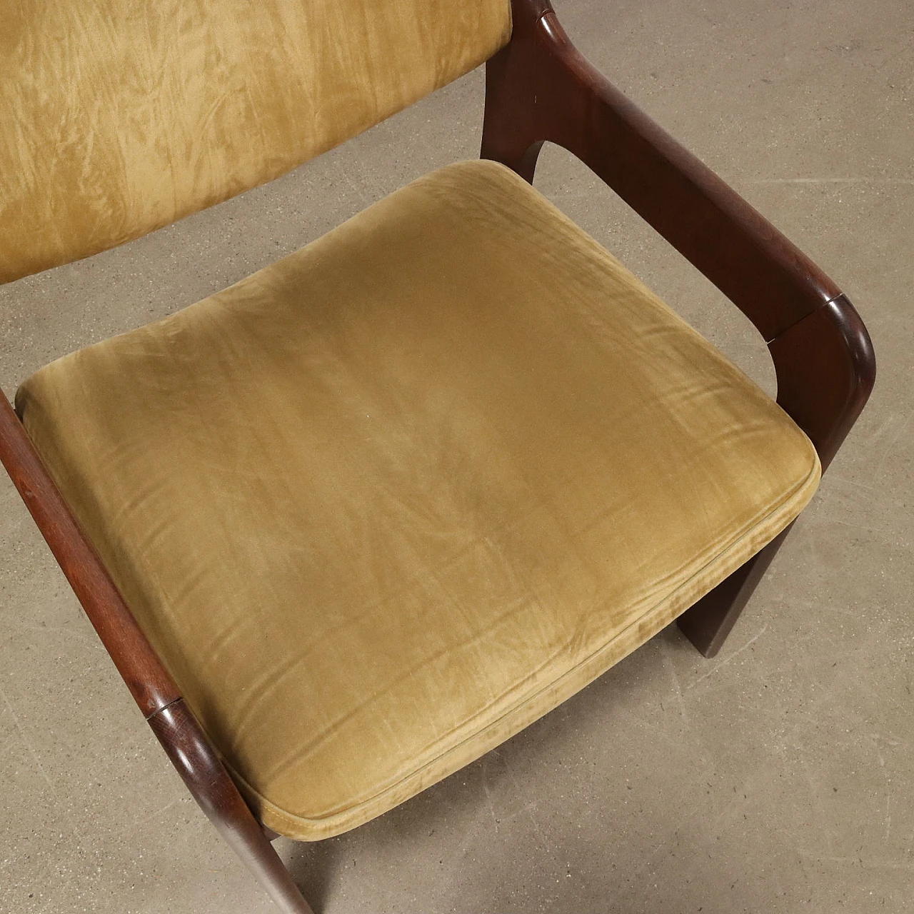 4 Sedie con braccioli in legno e velluto verde, anni '60 8