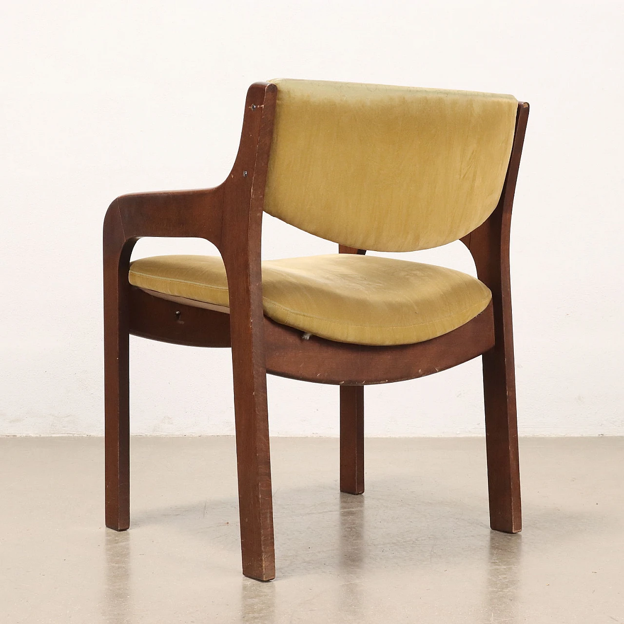 4 Sedie con braccioli in legno e velluto verde, anni '60 10