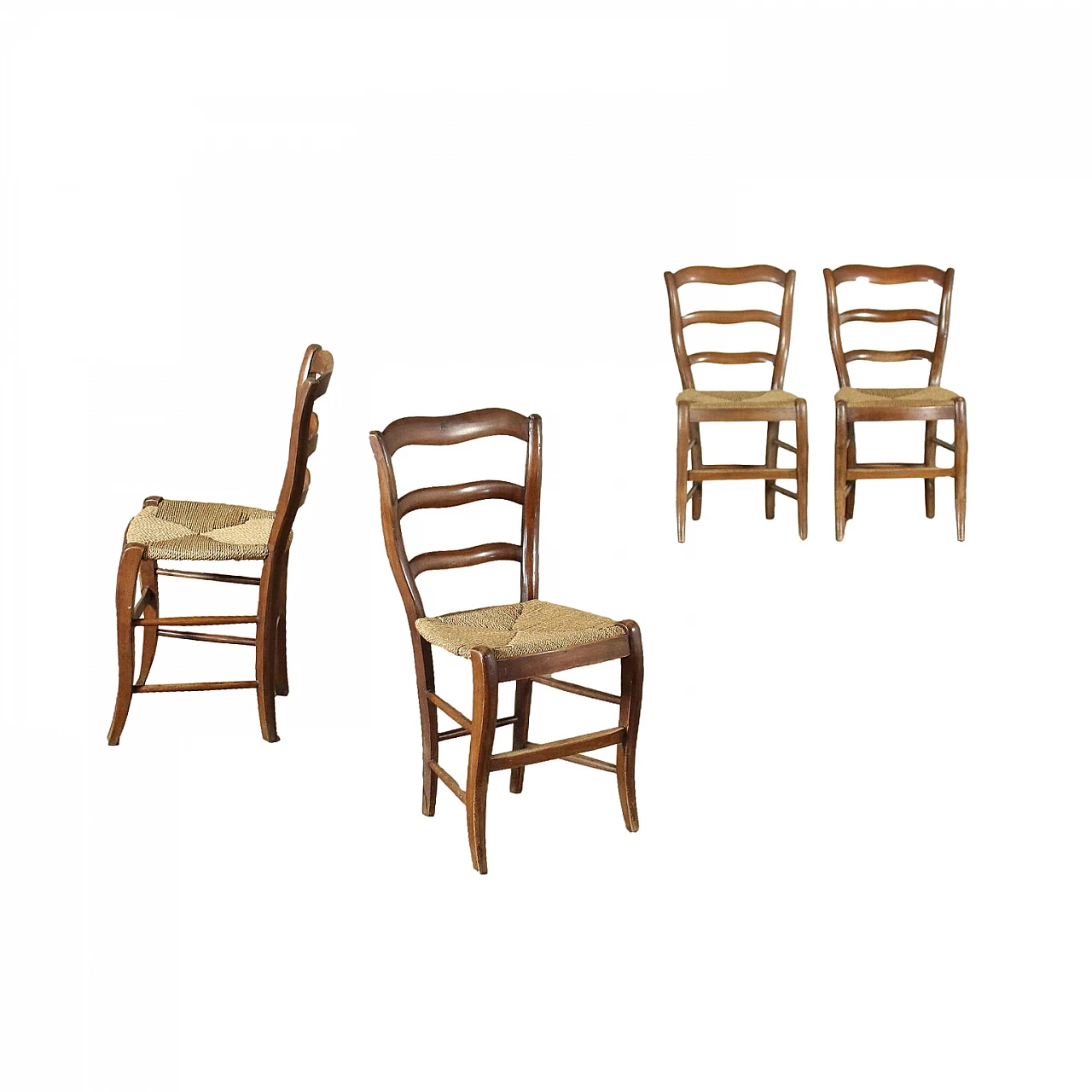 4 Chairs in walnut wood and straw, 19th century 1