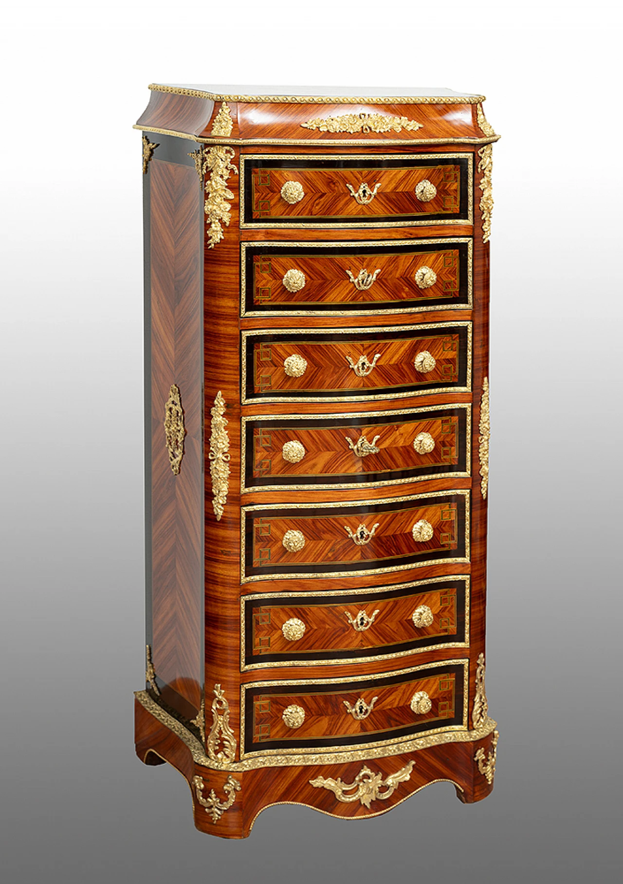 Settimino Napoleone III in legni esotici con innesti in bronzo, '800 1