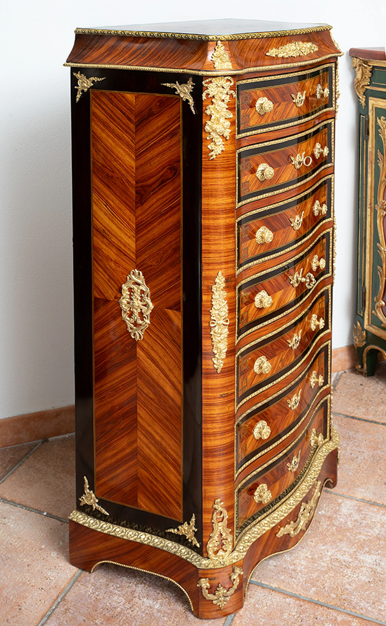 Settimino Napoleone III in legni esotici con innesti in bronzo, '800 3