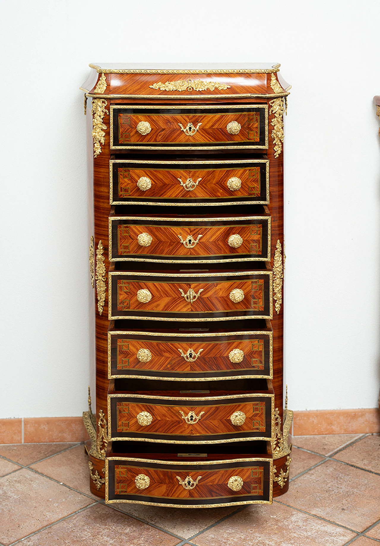 Settimino Napoleone III in legni esotici con innesti in bronzo, '800 5