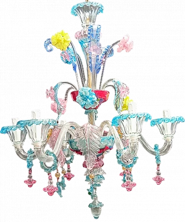 Lampadario in metallo e vetro di Murano multicolore, anni '30