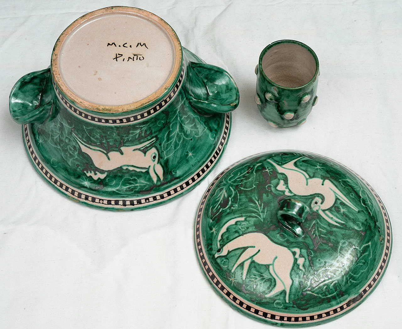 Zuppiera con bicchiere in maiolica di Vietri, anni '60 3
