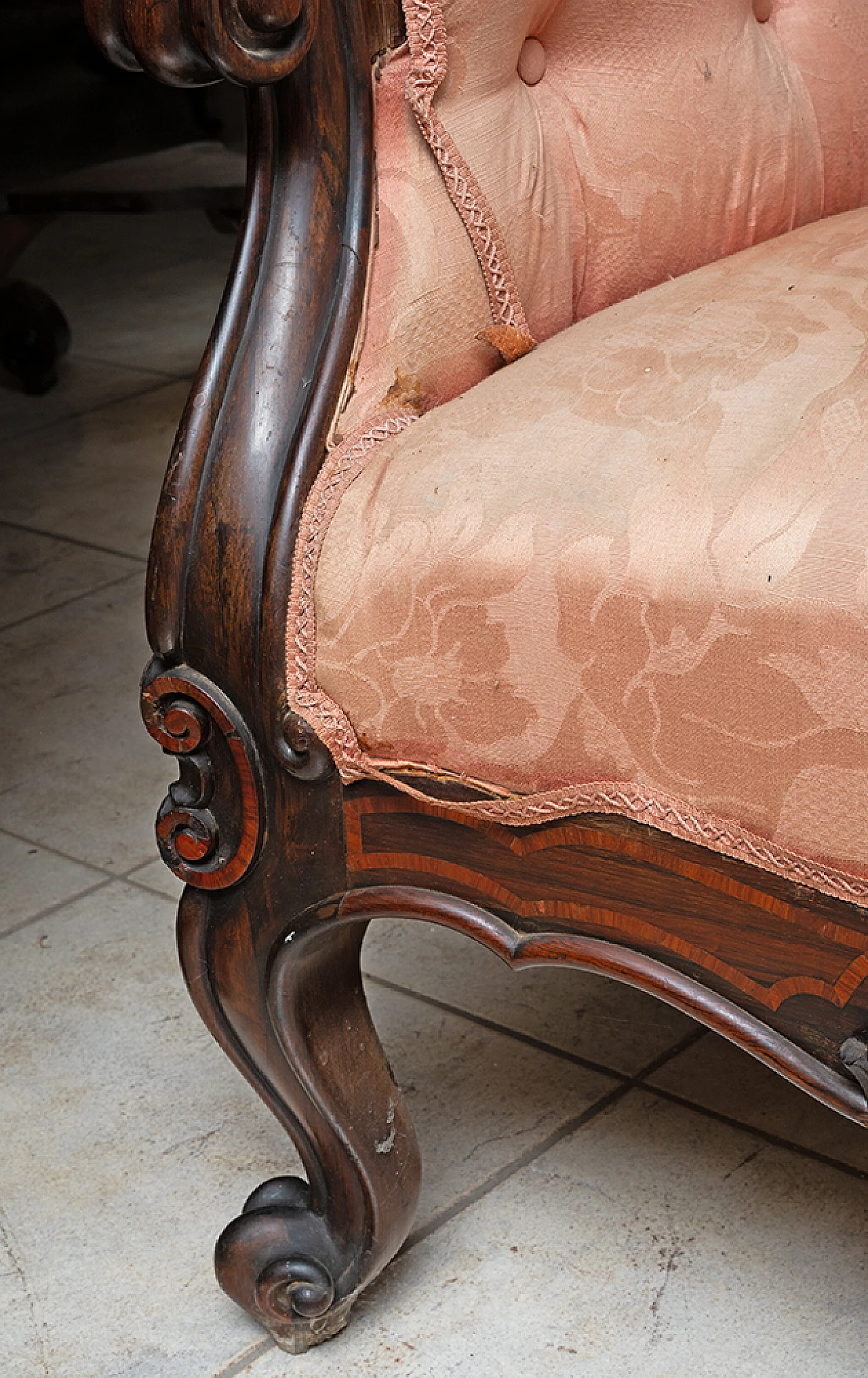 Divano Luigi Filippo in legni esotici, '800 5