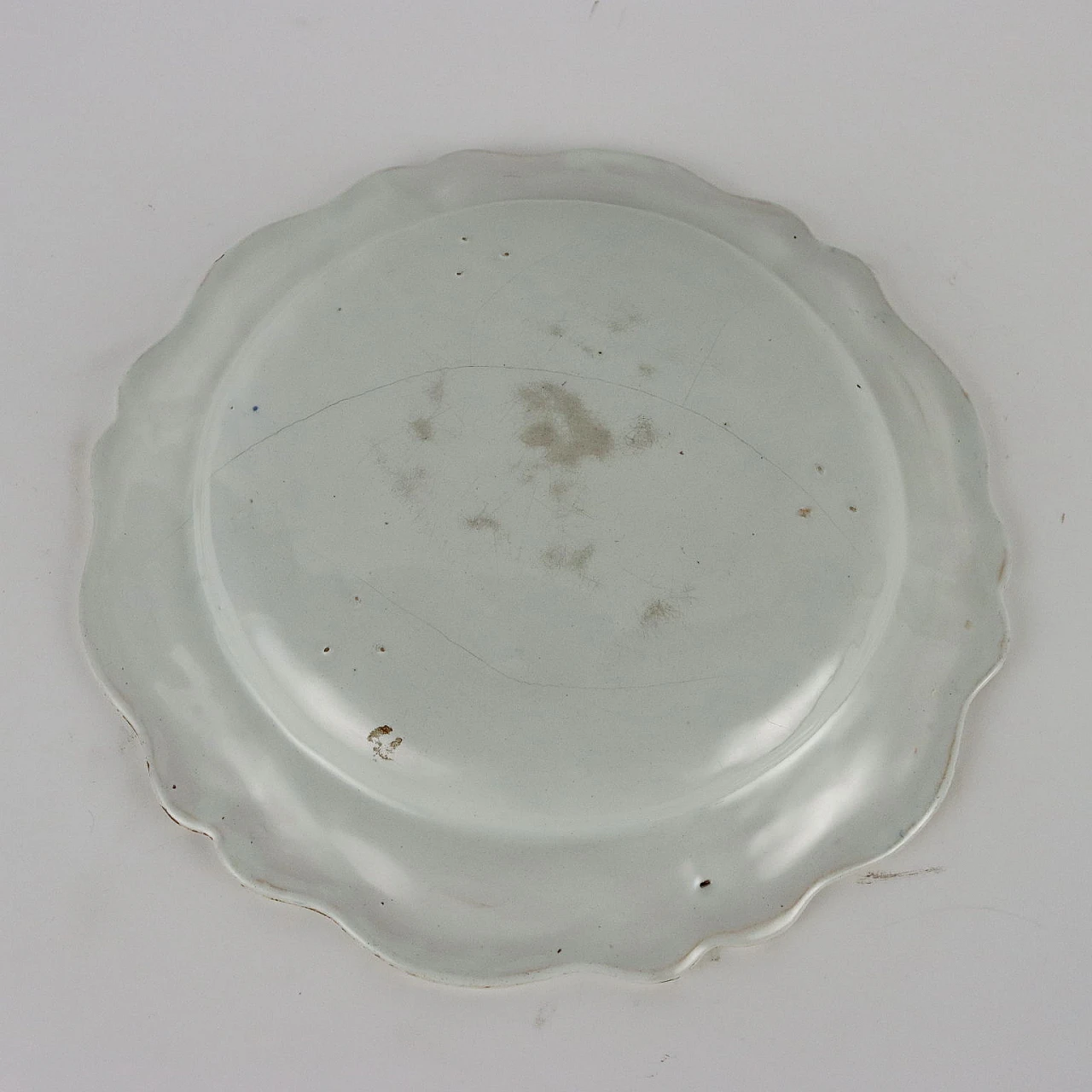 Piatto in maiolica con bordo modanato ed isola con piante, '700 8