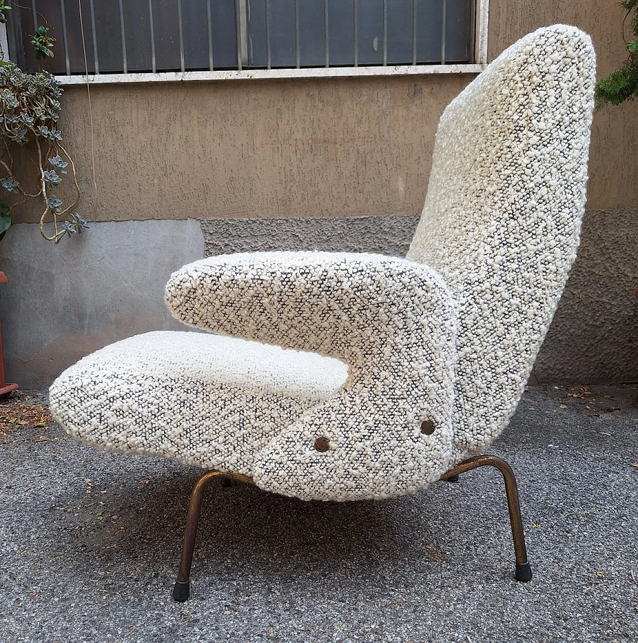 Delfino bouclé fabric armchair by Erberto Carboni for Arflex, 1950s 4