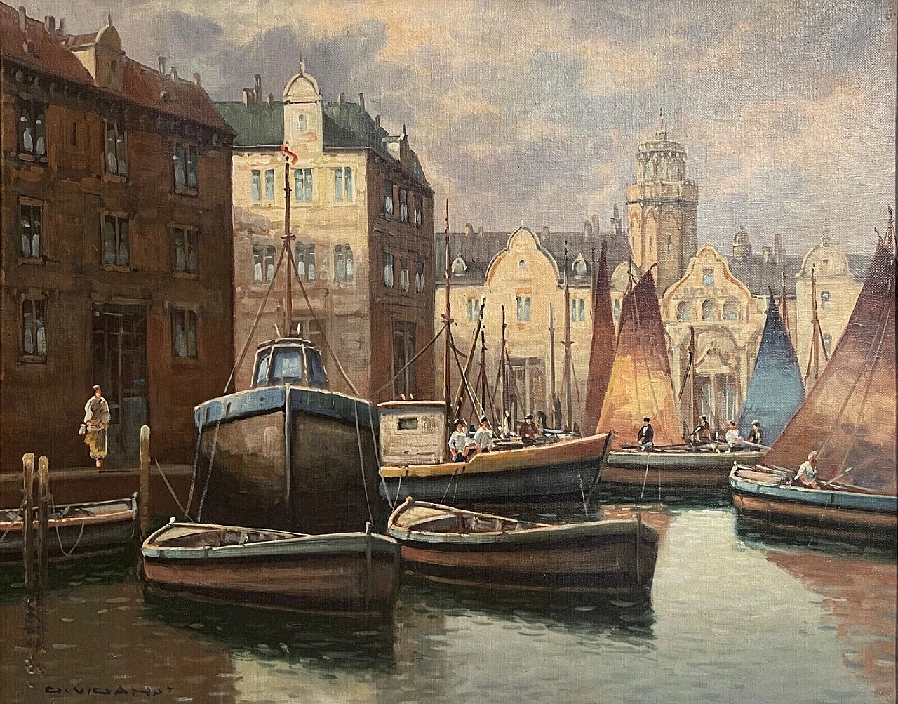 Venezia, dipinto a olio su tela di Giuseppe Viganò, fine '900 2