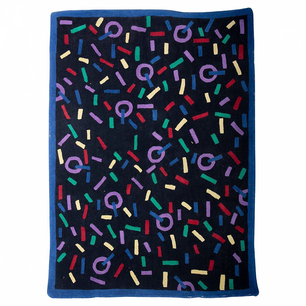 Wool rug with multicolored geometric patterns, 1980s 1