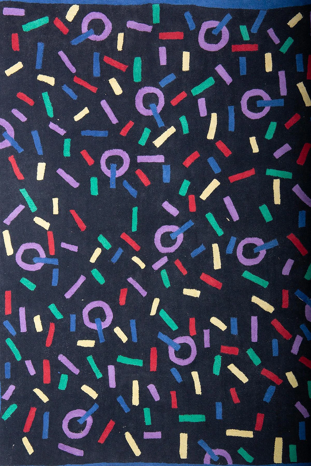 Wool rug with multicolored geometric patterns, 1980s 2