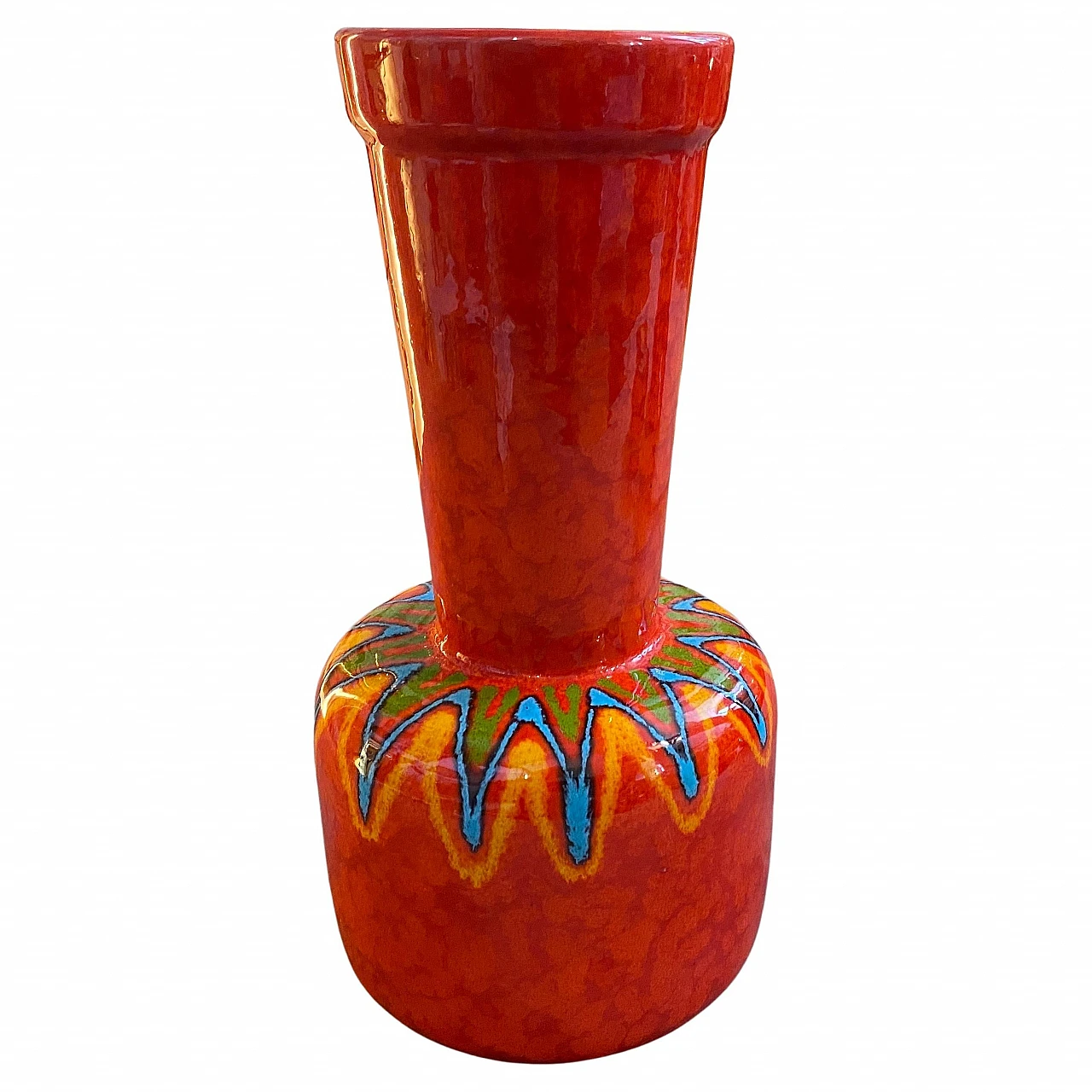 Hand-painted San Marino red ceramic vase in Bertoncello style, 1950s 1