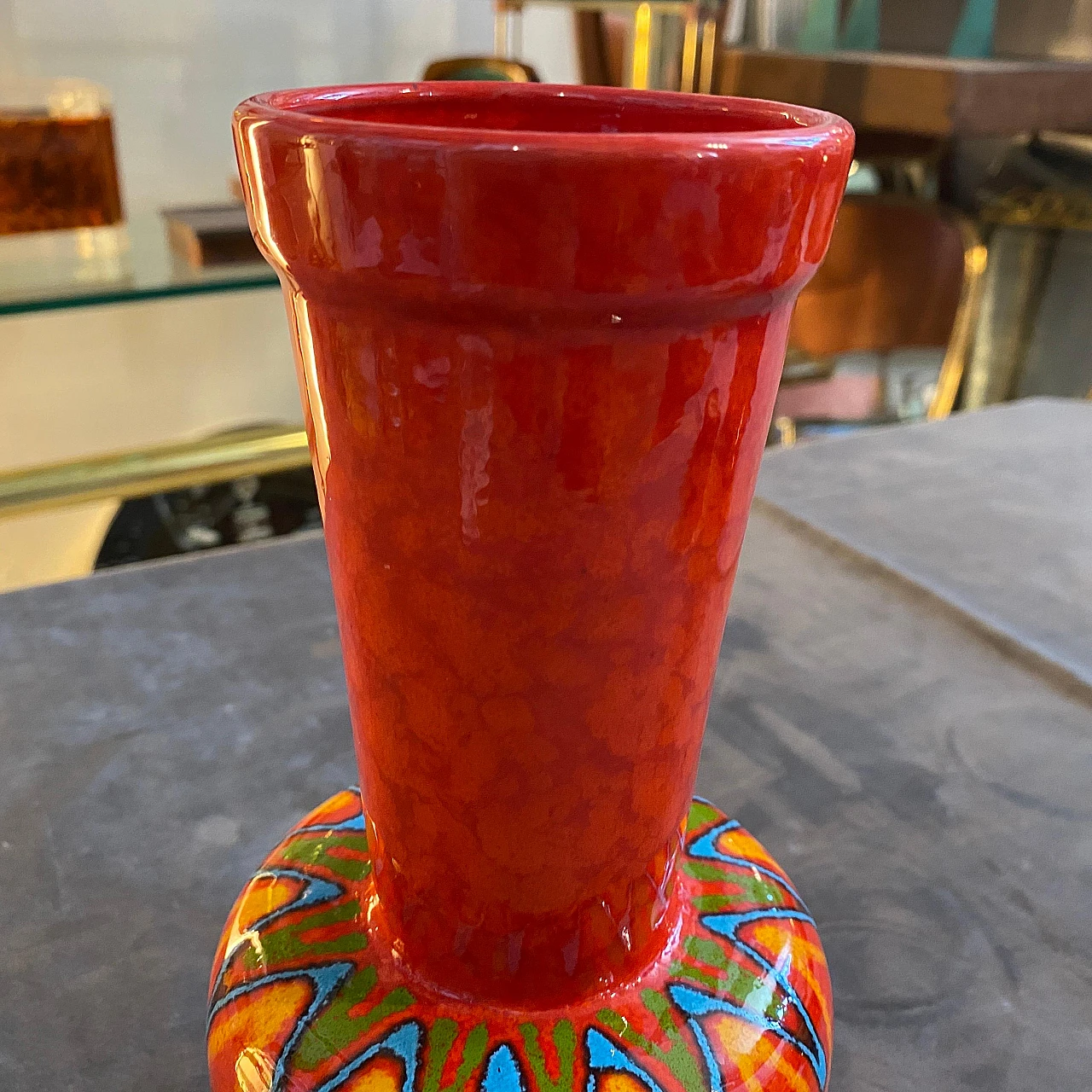 Hand-painted San Marino red ceramic vase in Bertoncello style, 1950s 3