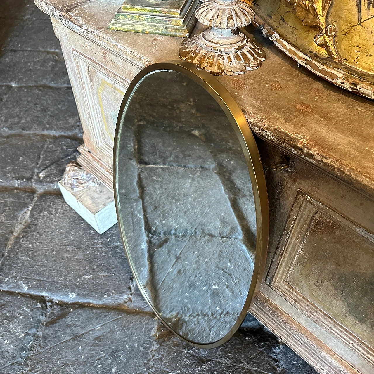 Oval wall mirror with brass frame in the style of Gio Ponti, 1950s 6