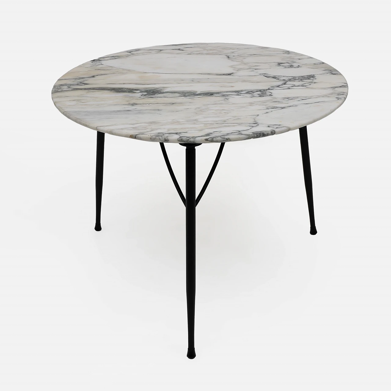 Round coffee table in Carrara marble and metal, 1960s 2