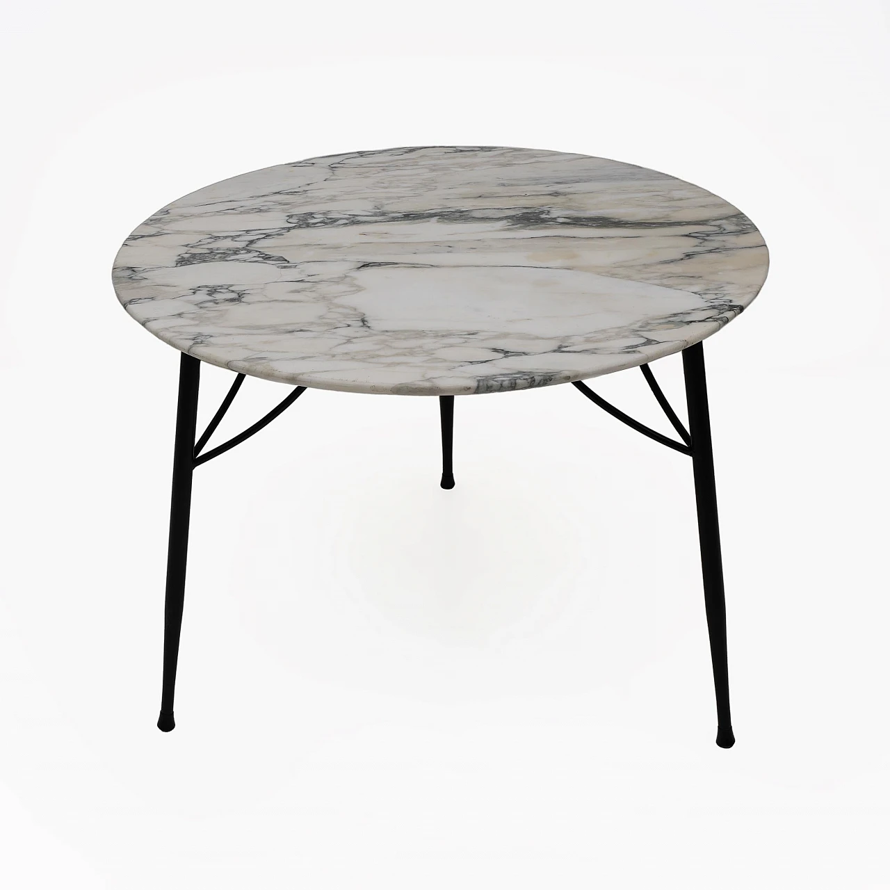 Round coffee table in Carrara marble and metal, 1960s 6