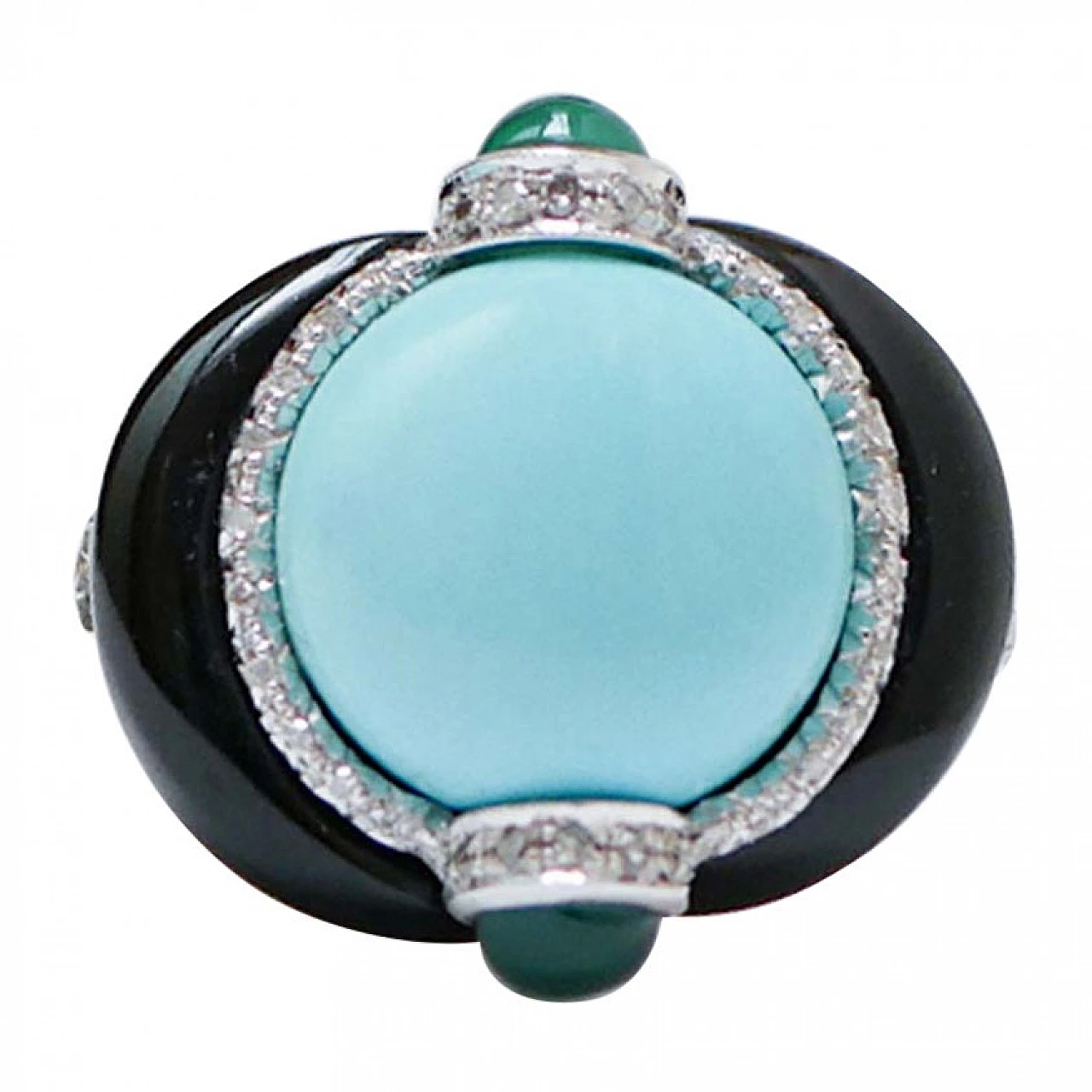 Platinum ring with turquoise, onyx, agate & diamonds, 1970s 1