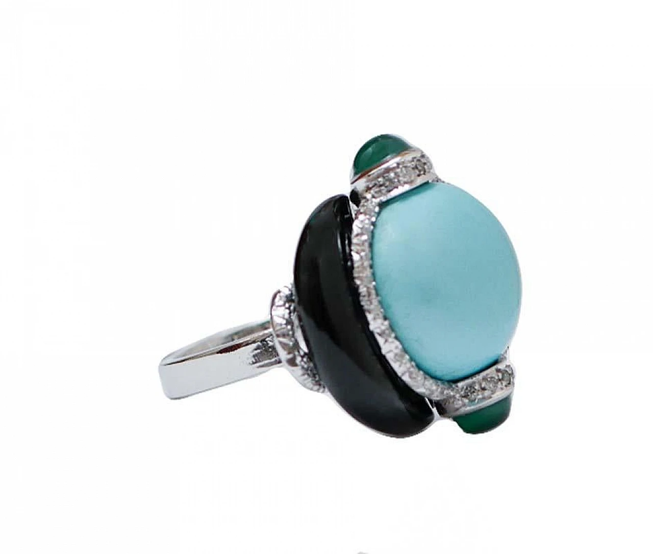 Platinum ring with turquoise, onyx, agate & diamonds, 1970s 2