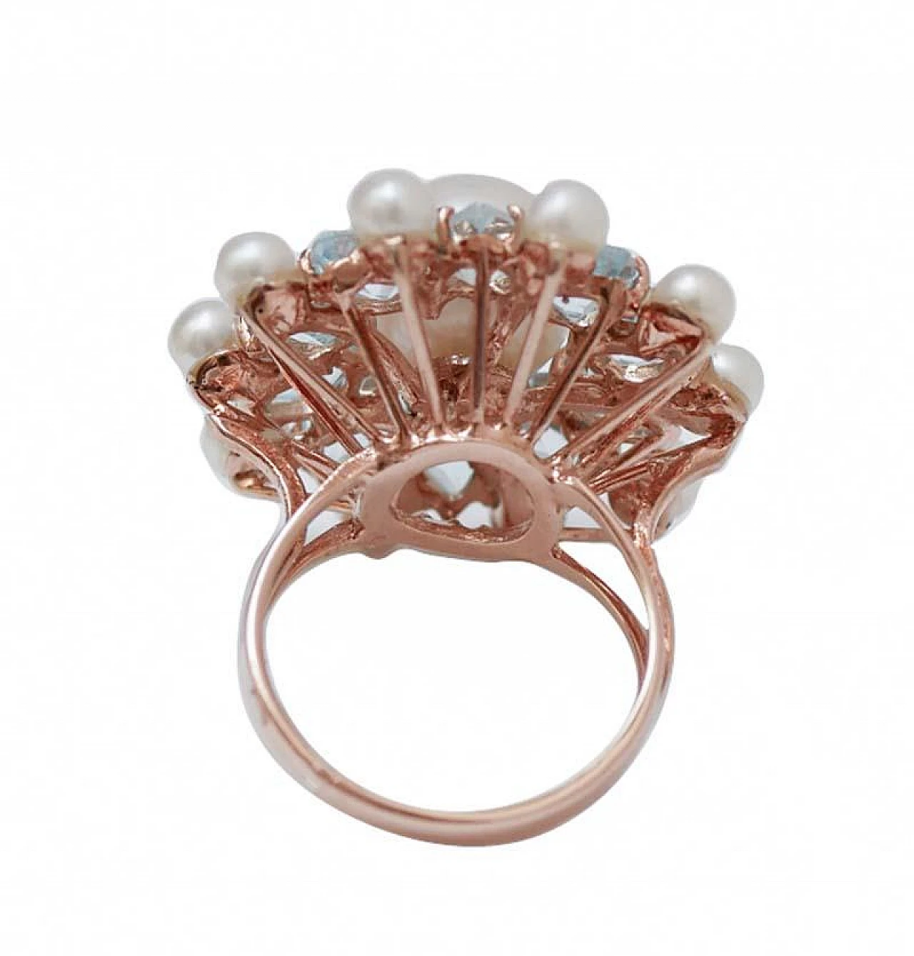 Anello in oro rosa e argento 14 carati con topazi, perle e diamanti 3