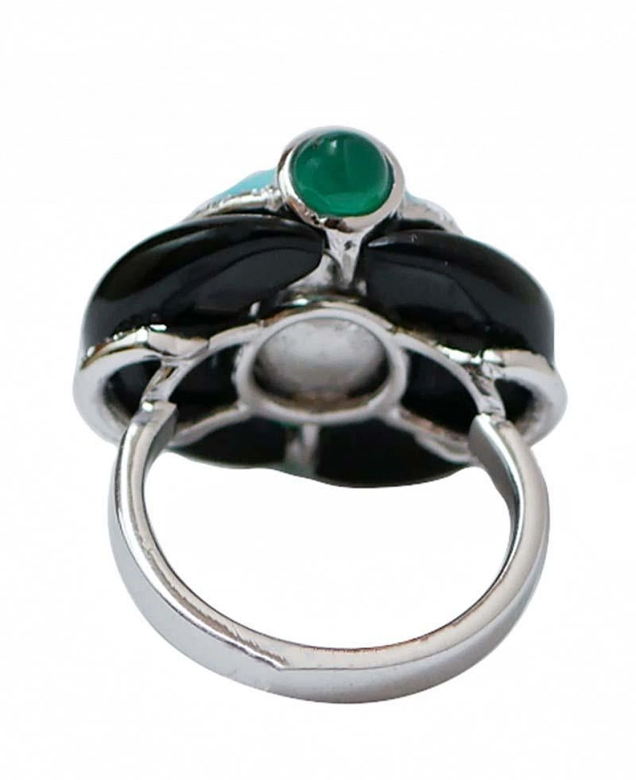 Platinum ring with turquoise, onyx, agate & diamonds, 1970s 3