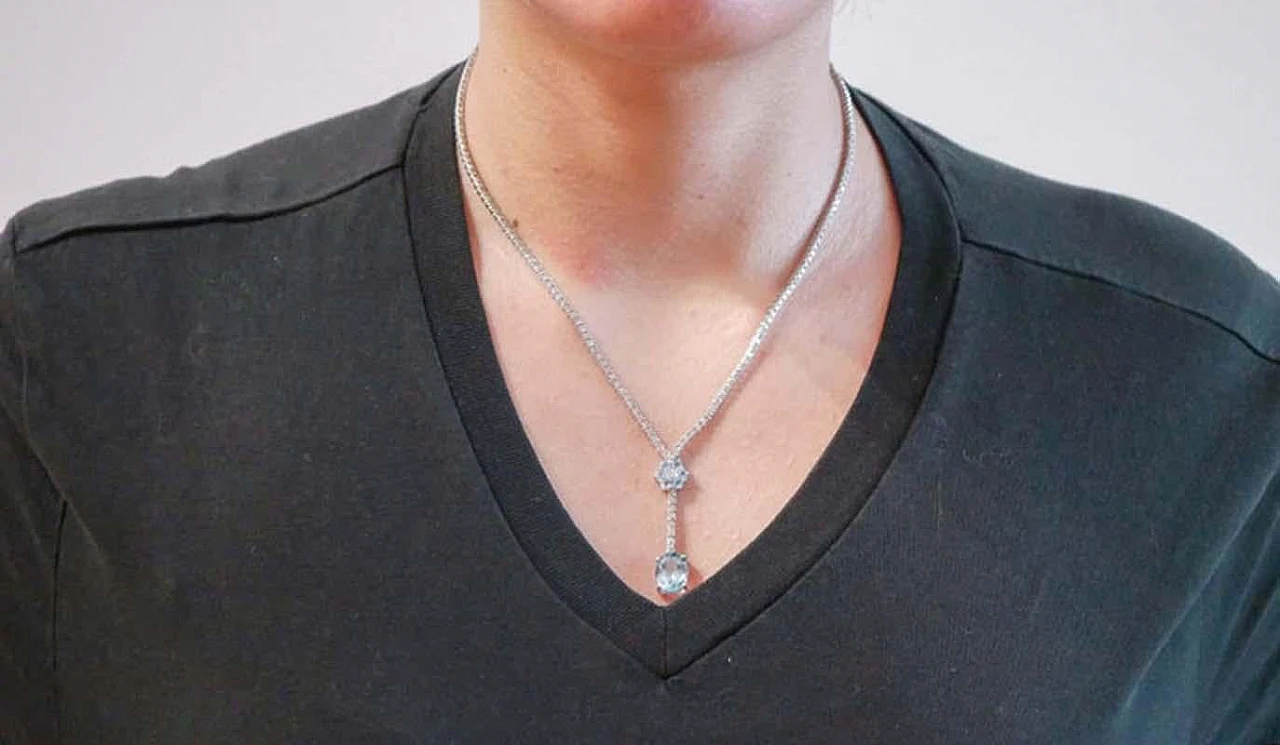 14 Karat white gold tennis necklace with diamonds & topaz, 1970s 5