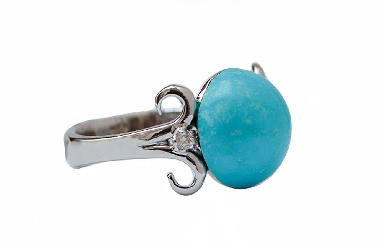 Anello in oro bianco 14 carati con magnesite e diamanti, anni '70 2