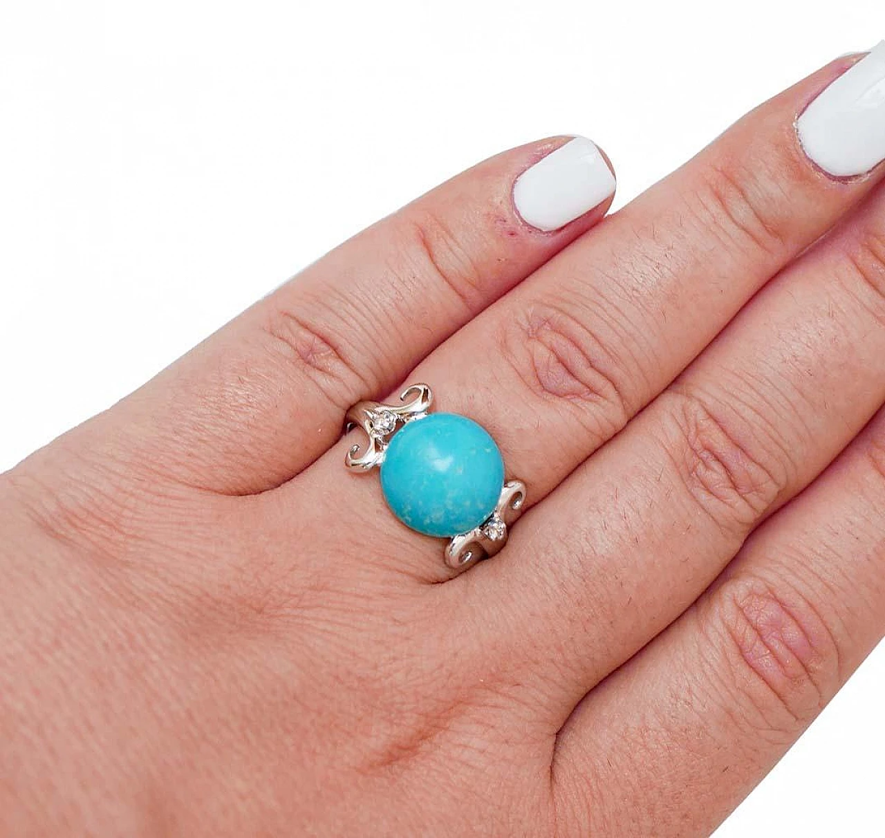 Anello in oro bianco 14 carati con magnesite e diamanti, anni '70 5