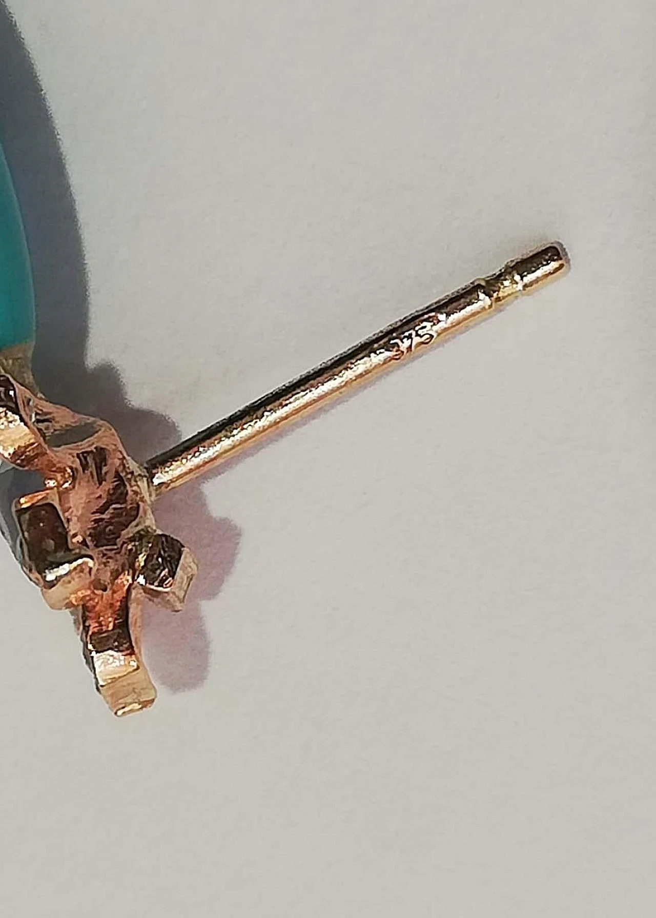 Pair of rose gold earrings with turquoise, sapphires and diamonds 6