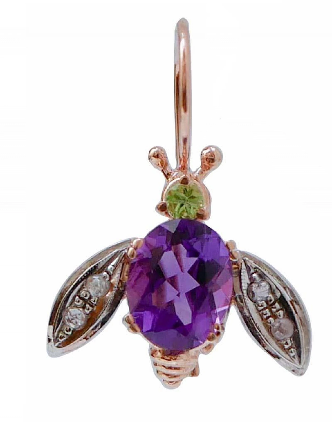 Coppia di Orecchini a mosca in oro rosa e argento con ametiste 2