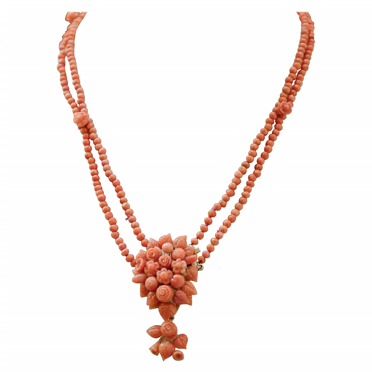 14 Karat rose gold necklace with corals, 1950s 1