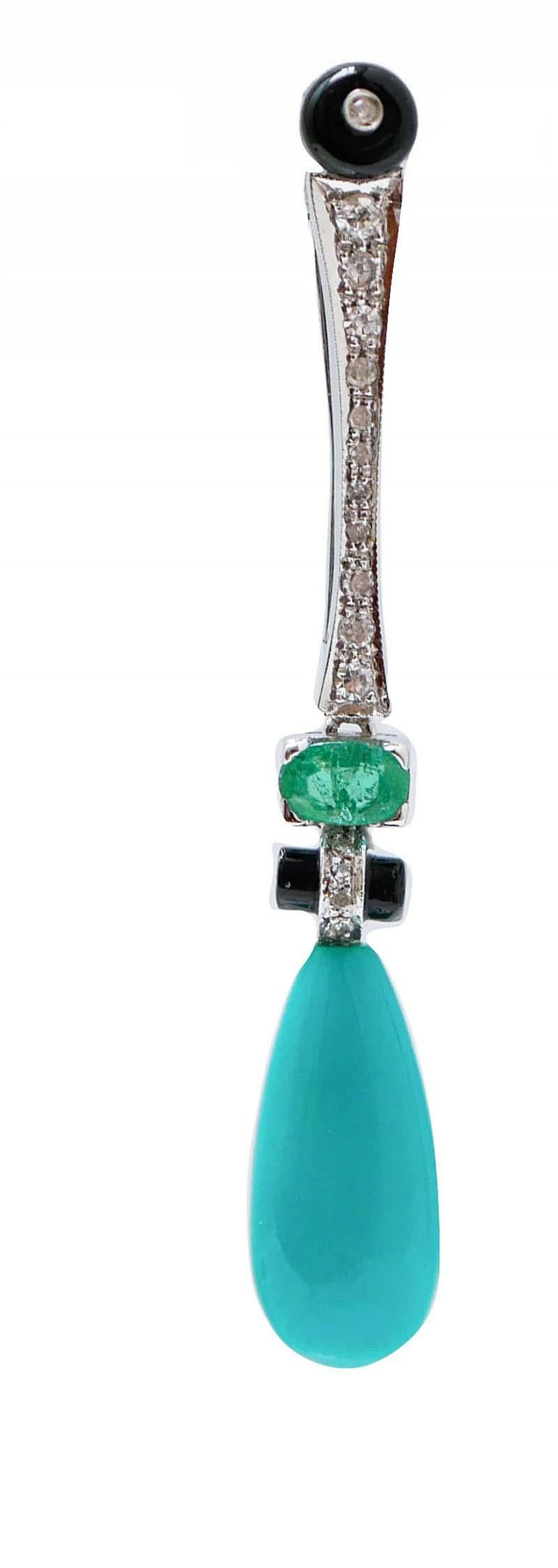 Coppia di Orecchini in platino, turchese, onice e diamanti, anni 2000 2