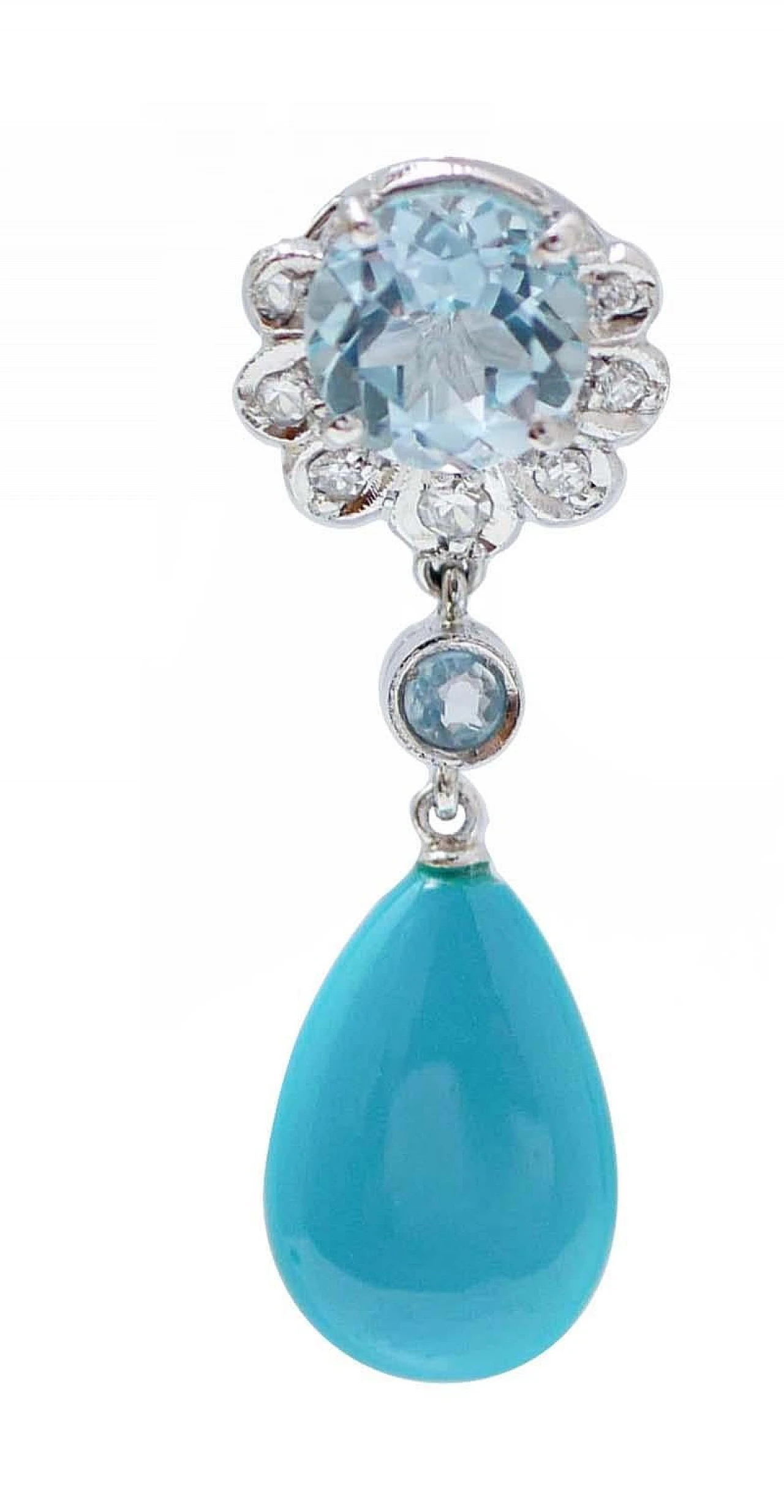 Coppia di Orecchini in platino con turchesi, topazi e diamanti 2