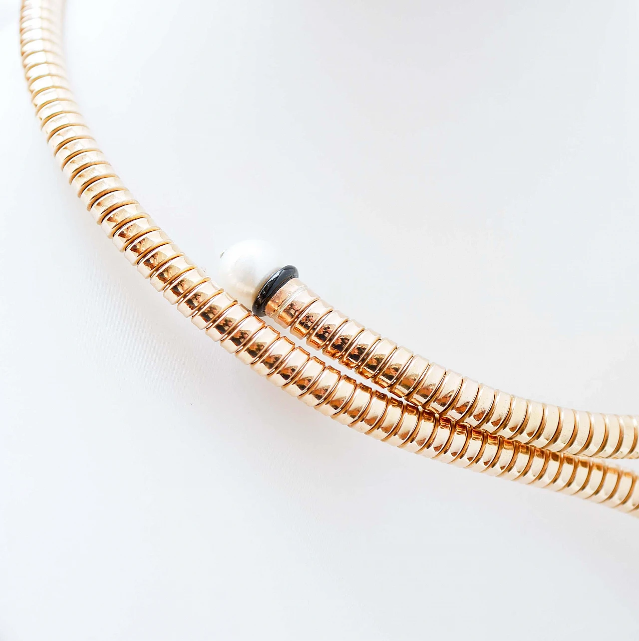 14 Karat rose gold necklace with pearls, diamonds & onyx, 1960s 3