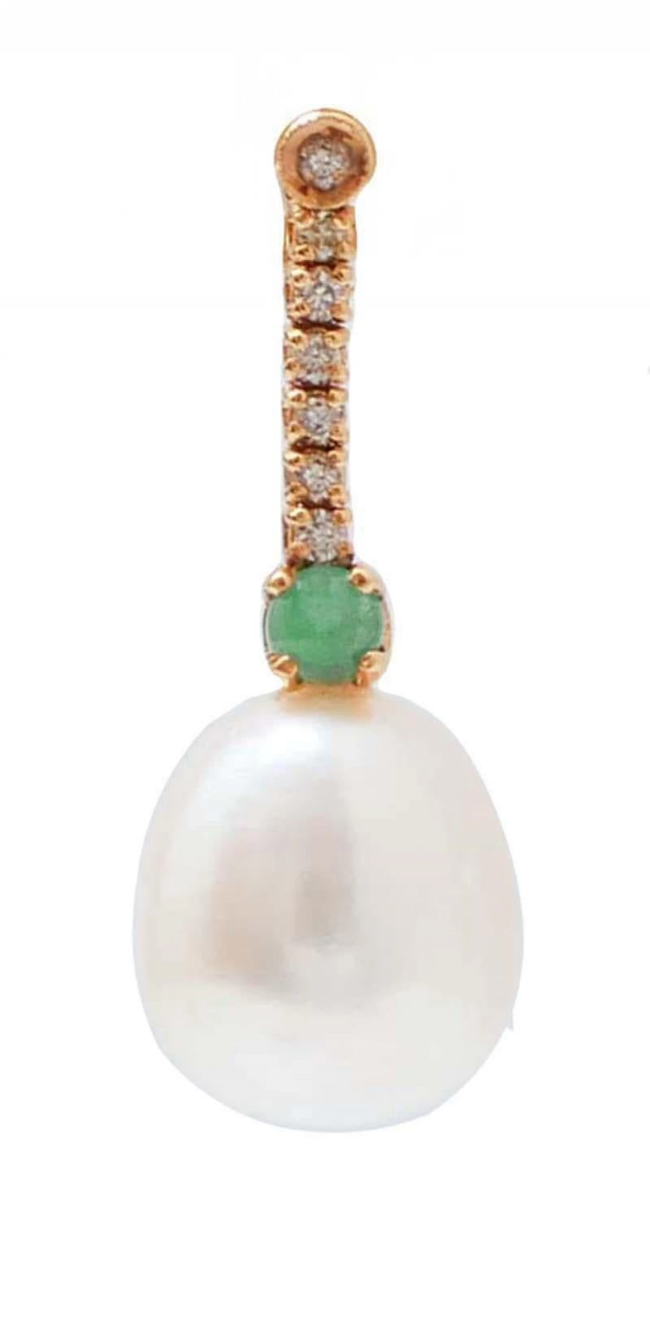 Perle bianche, smeraldi, diamanti, orecchini da tennis in oro rosa 14 carati 2