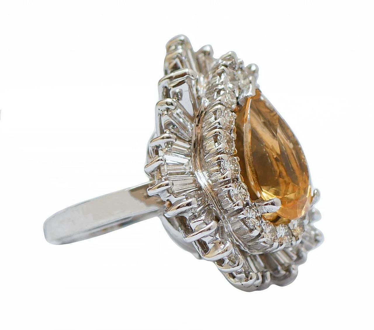 Topazio, diamanti, anello/ciondolo in oro bianco 14 carati. 2