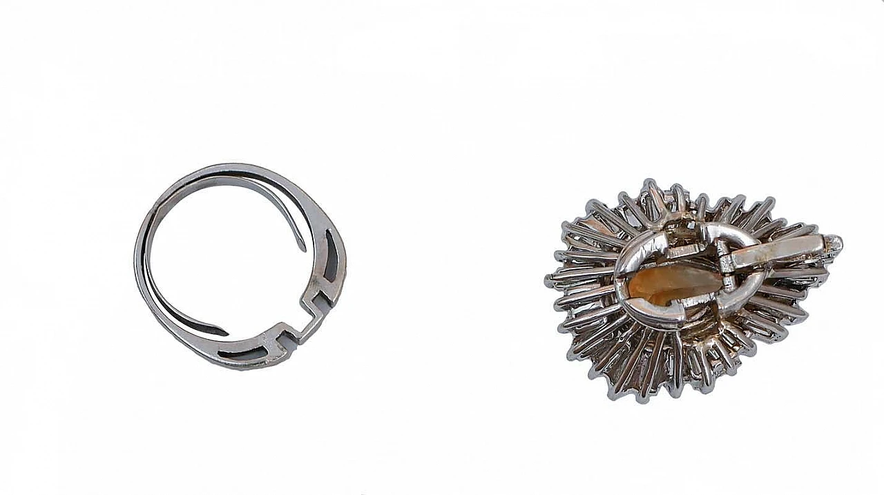 Topazio, diamanti, anello/ciondolo in oro bianco 14 carati. 4