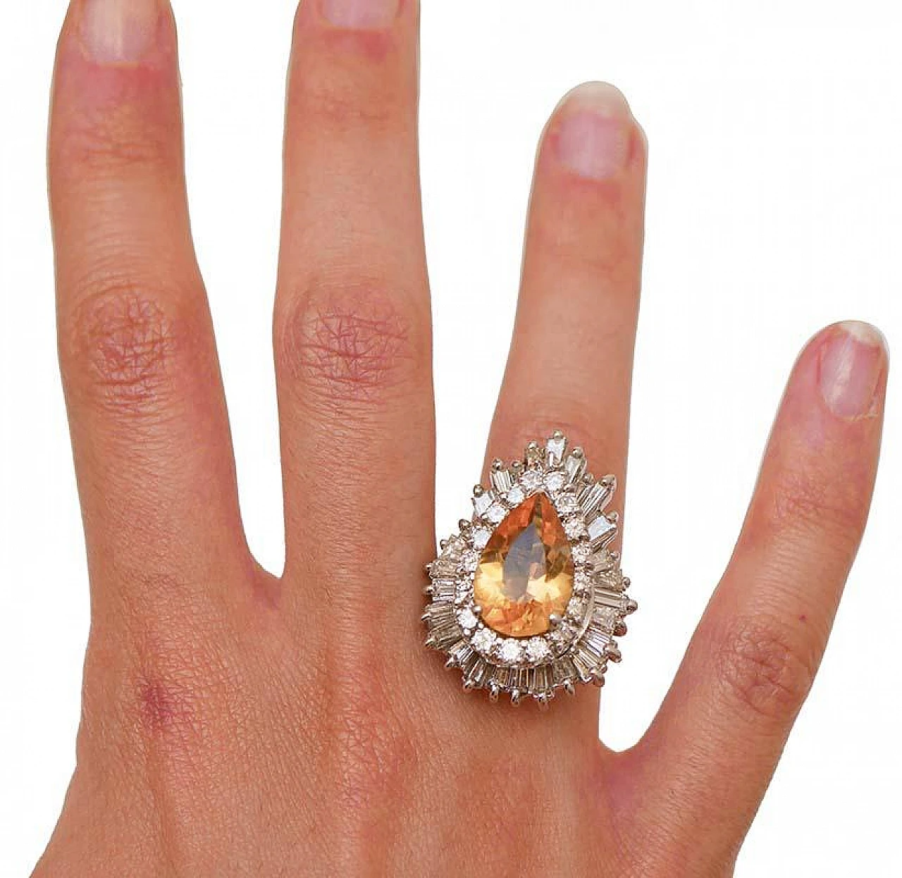 Topazio, diamanti, anello/ciondolo in oro bianco 14 carati. 6