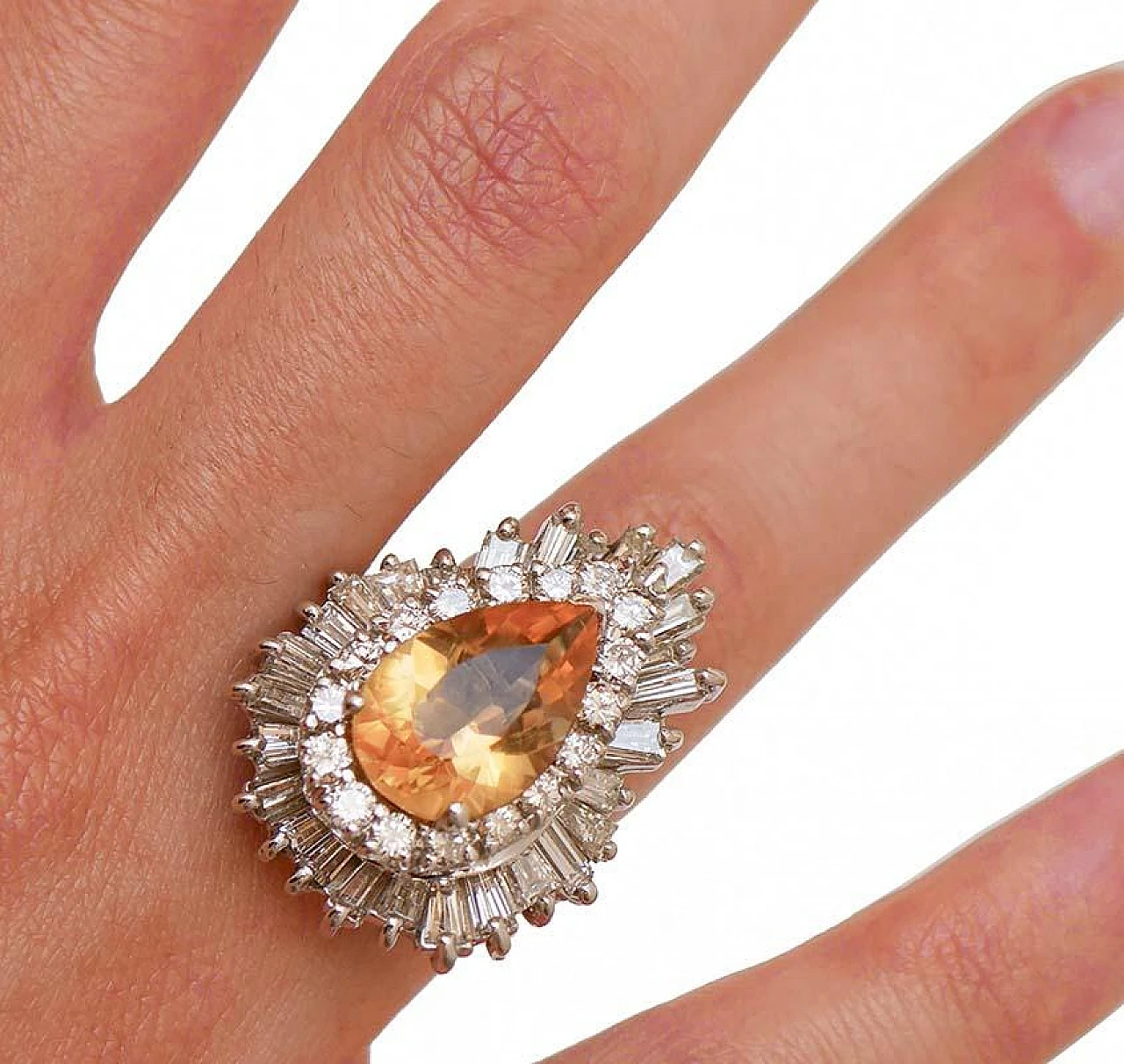 Topazio, diamanti, anello/ciondolo in oro bianco 14 carati. 7