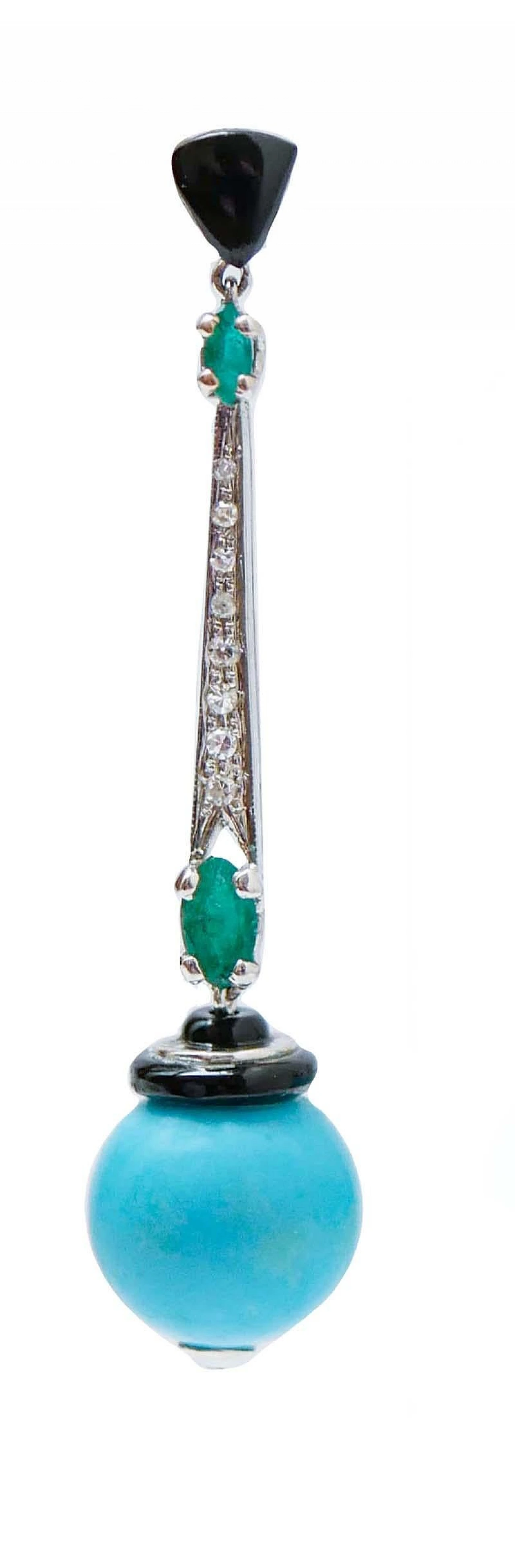 Orecchini platino con magnesite, onice, smeraldi e diamanti, anni '60 2