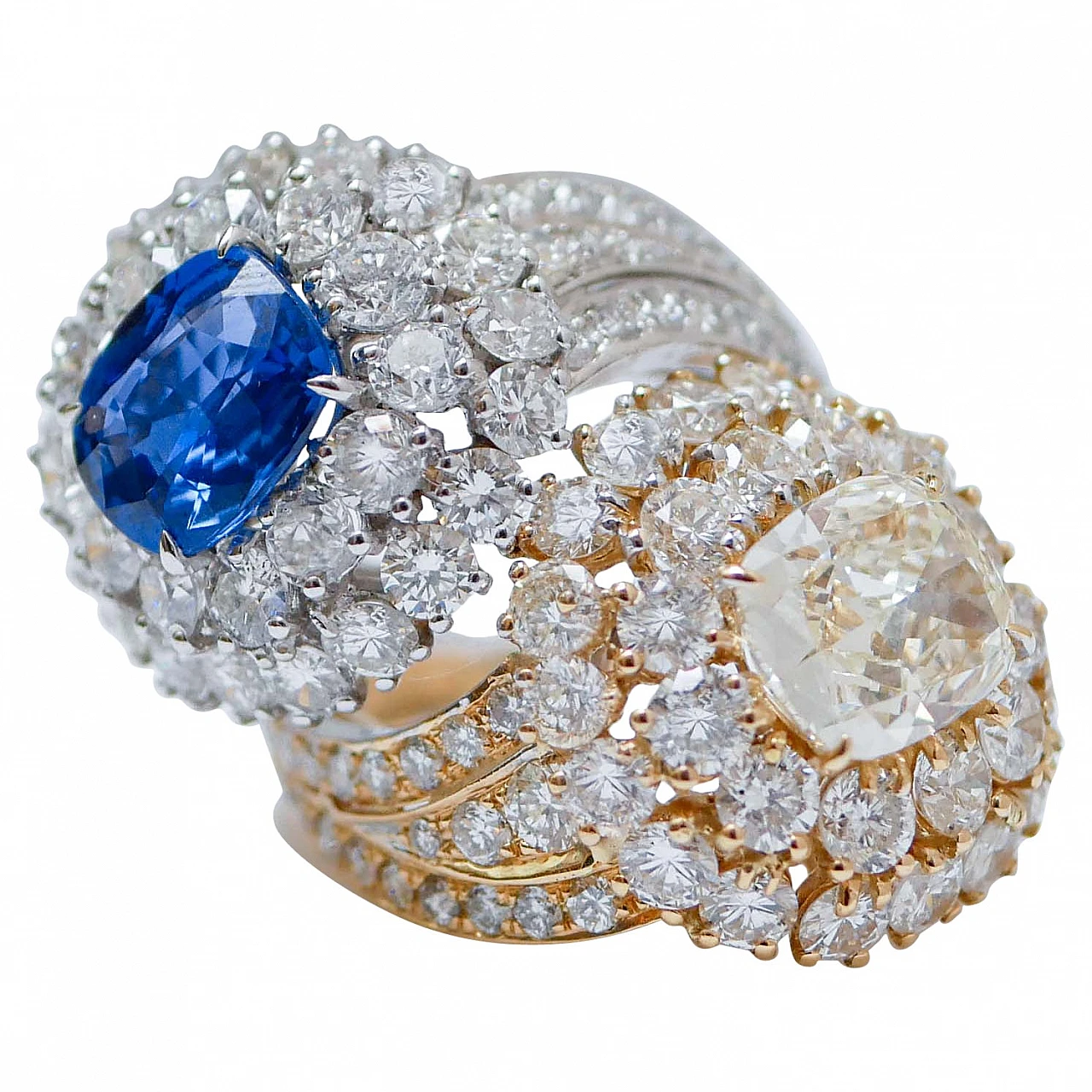 18K white and yellow gold ring with sapphire and diamonds 1