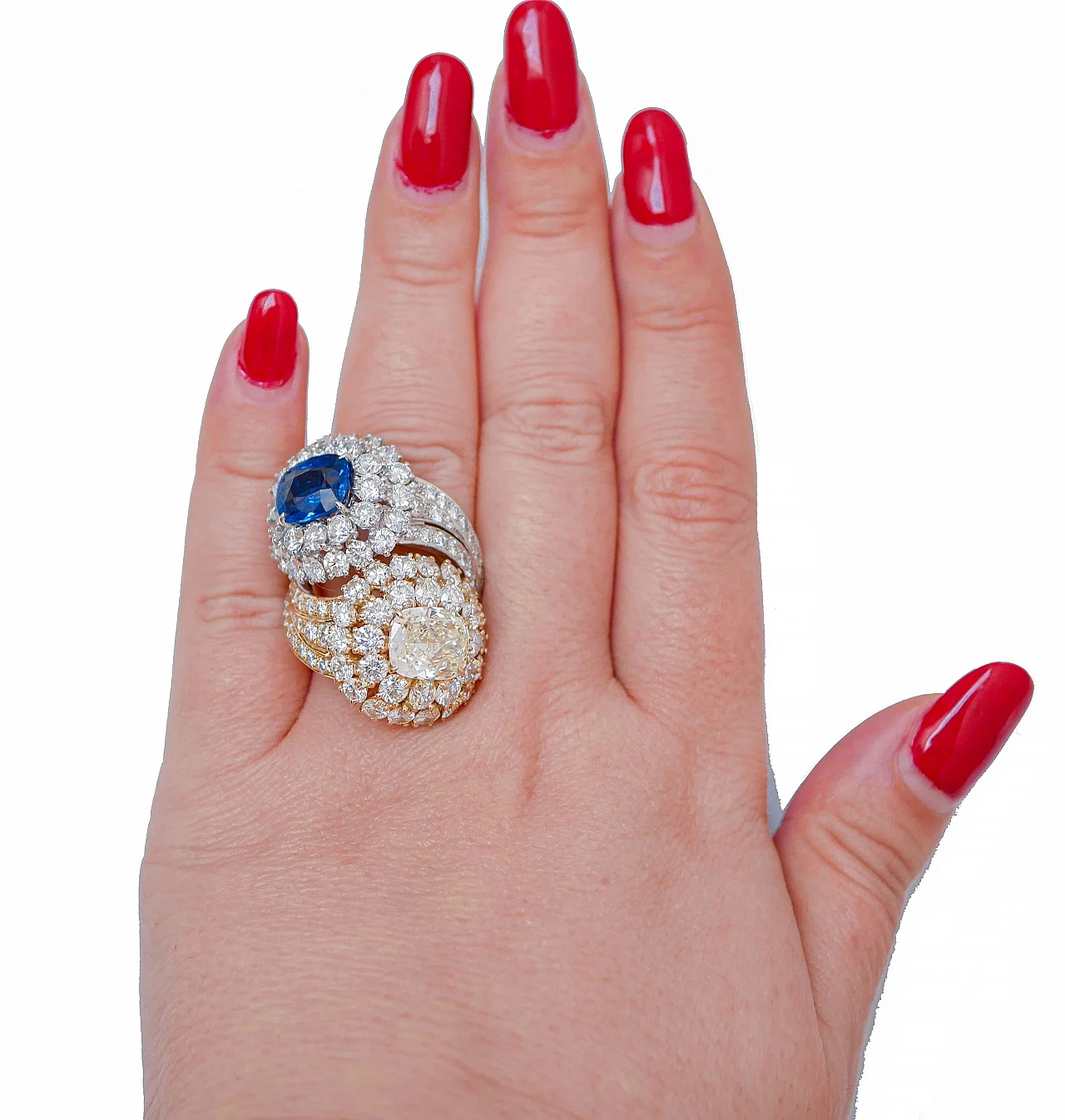 18K white and yellow gold ring with sapphire and diamonds 5