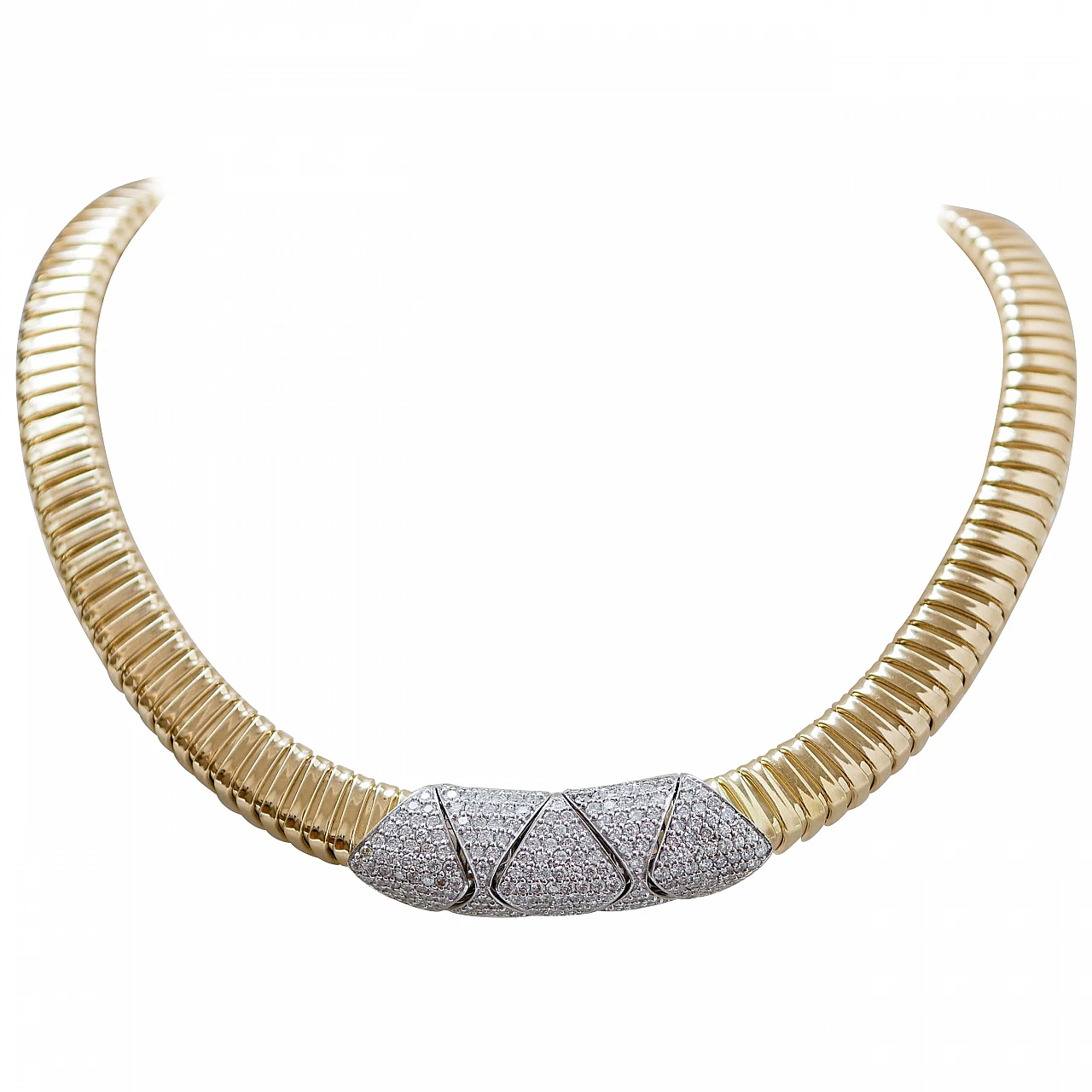 Tubogas necklace in 18K yellow and white gold with diamonds 1