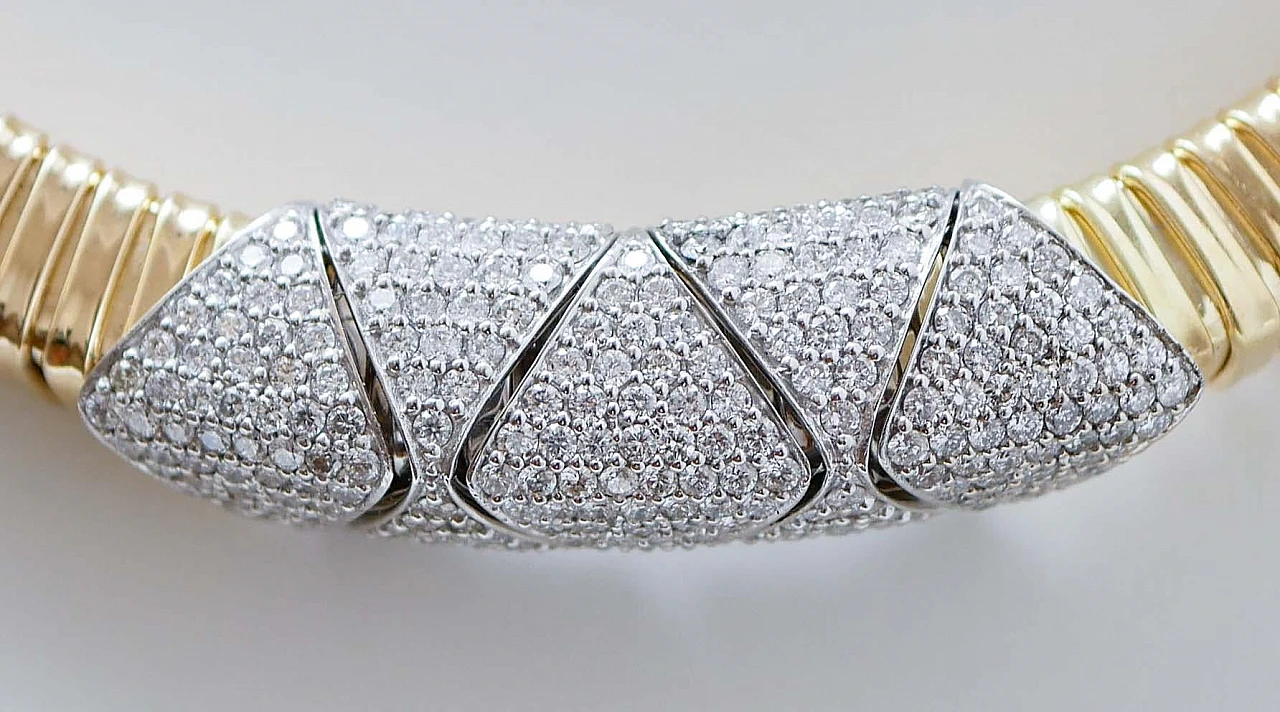 Tubogas necklace in 18K yellow and white gold with diamonds 2