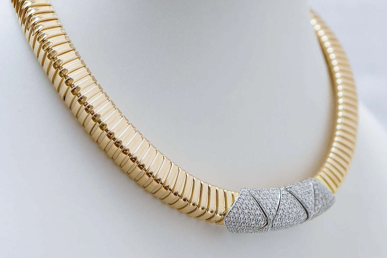 Tubogas necklace in 18K yellow and white gold with diamonds 3