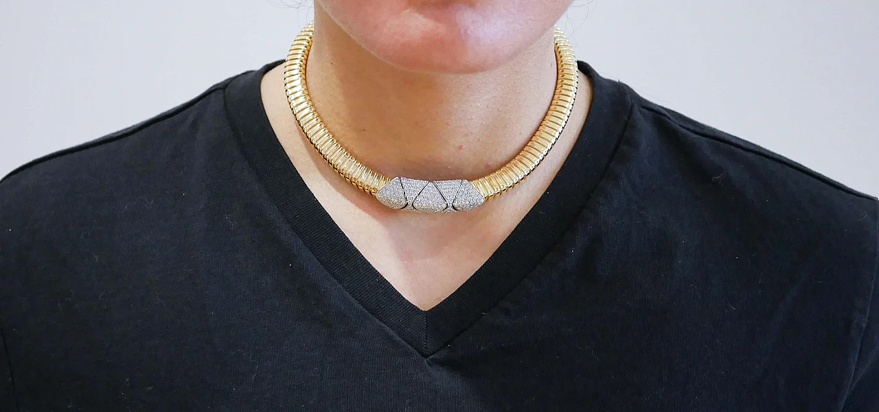 Tubogas necklace in 18K yellow and white gold with diamonds 5