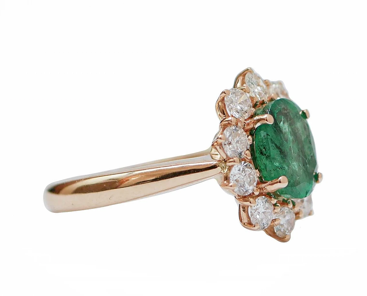 18 Karat rose gold ring with emerald and diamonds, 2020 2