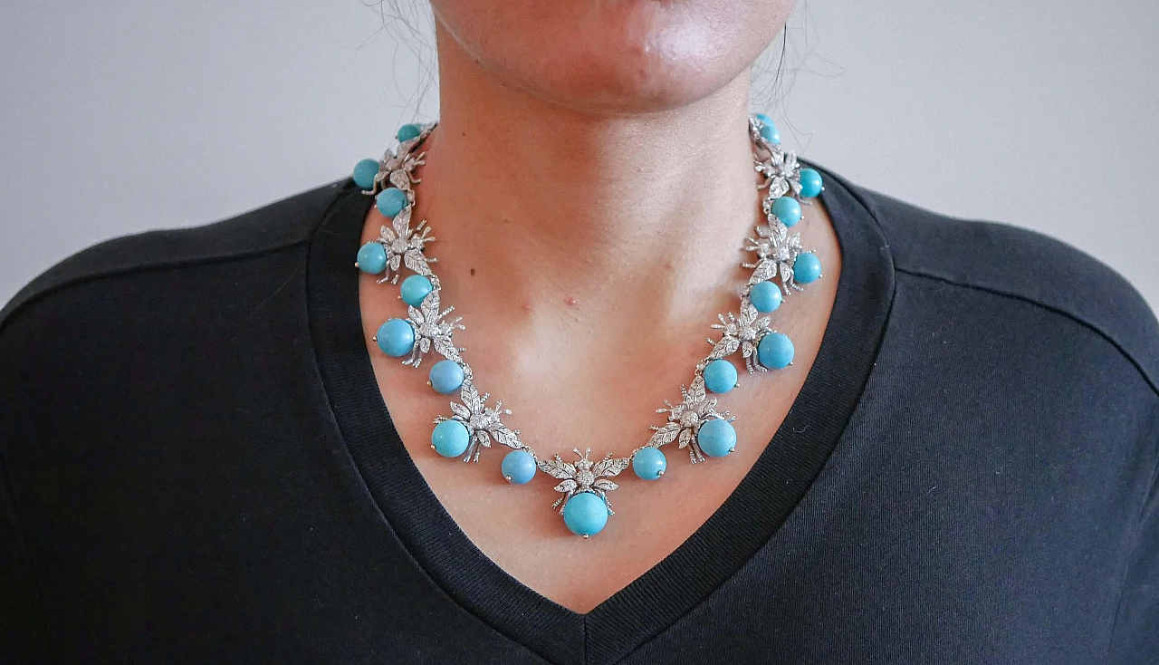 14K white gold bee necklace with magnesite, sapphires and diamonds 7