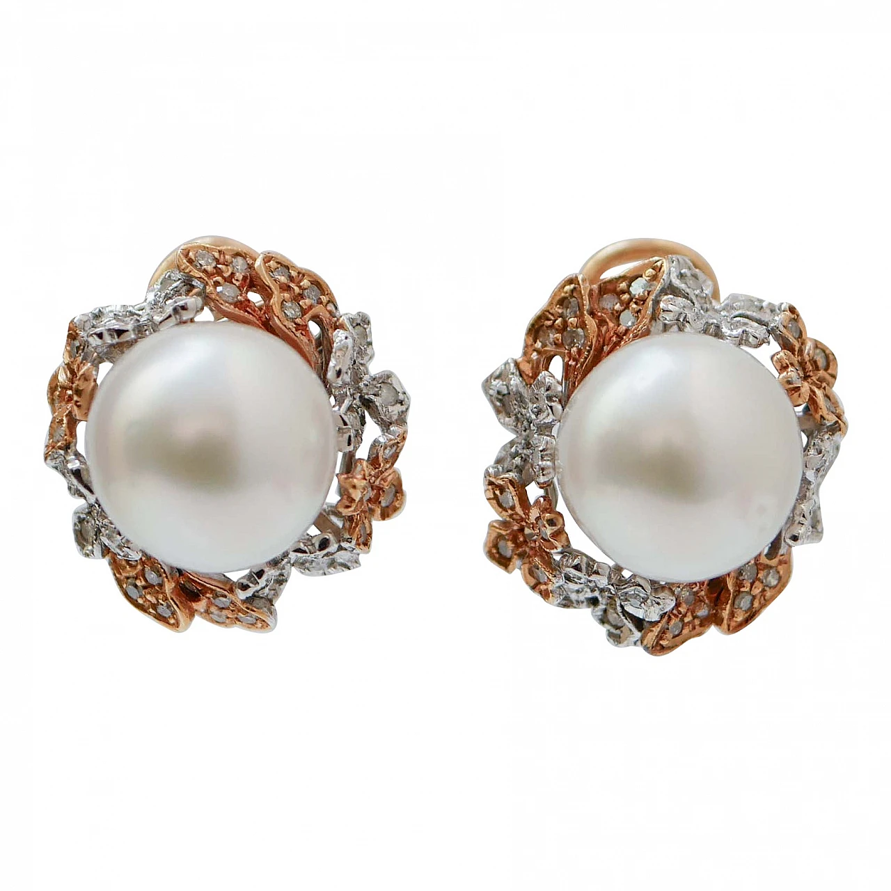 Orecchini con perle dei mari del sud, diamanti, oro bianco e rosa 1