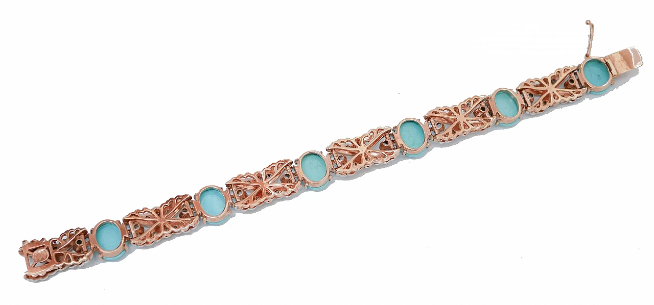 Rose gold and silver bracelet with turquoise, aquamarine & diamonds 3