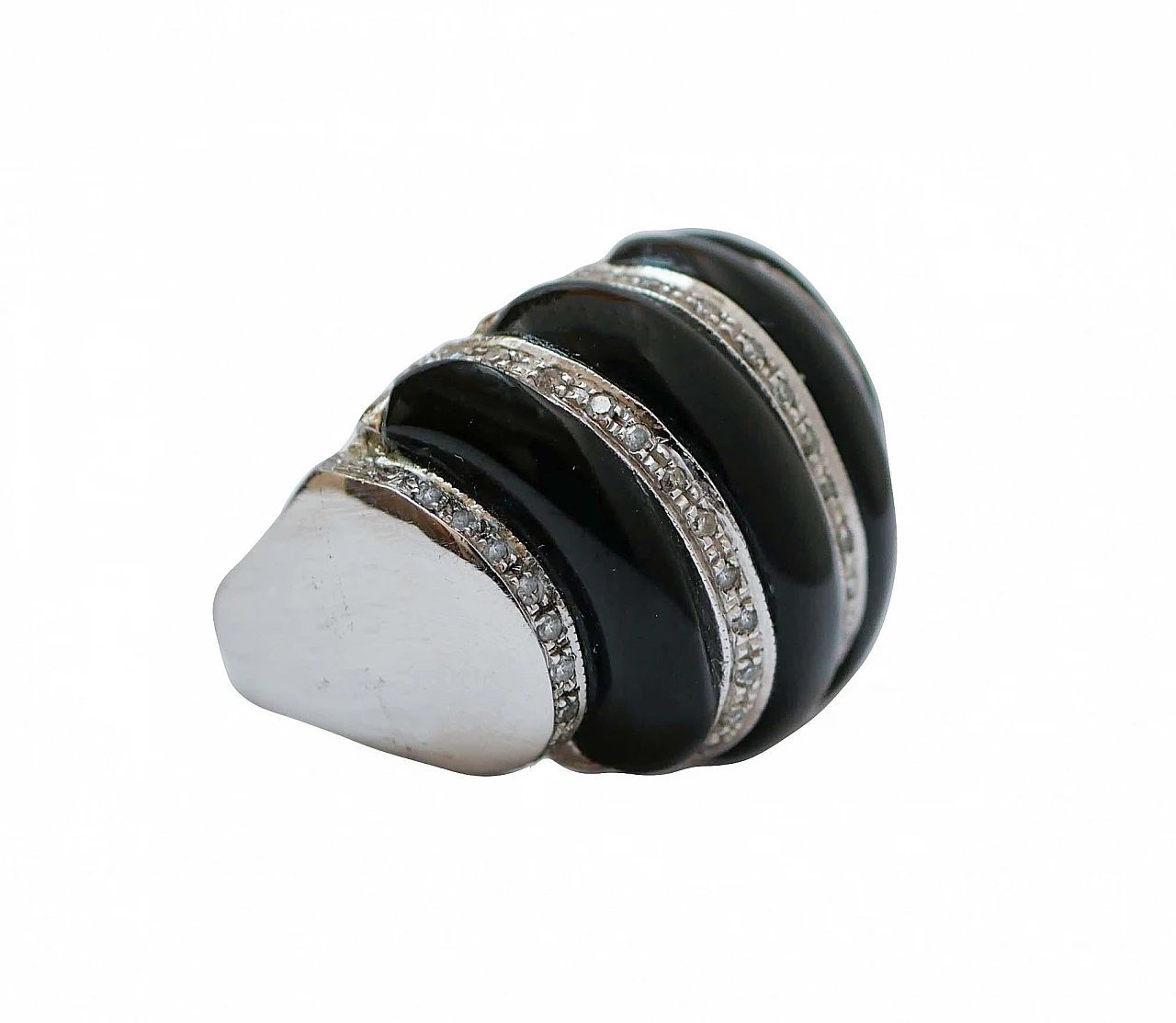 Anello a cupola in oro bianco 14 carati in onice e diamanti 2